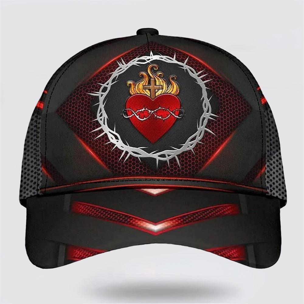 Christian Baseball Cap, Sarced Heart Of Jesus Crown Of Thorns All Over Print Baseball Cap, Mens Baseball Cap, Women’s Baseball Cap