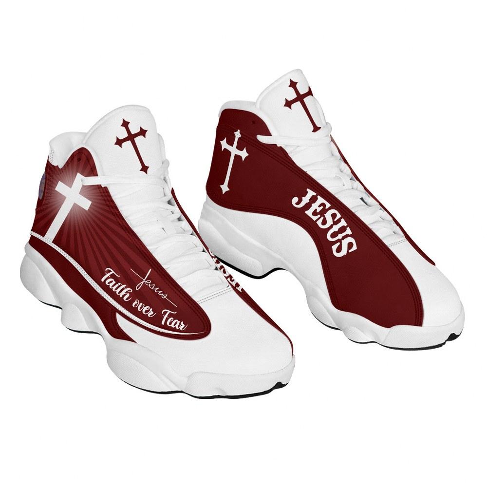 Christian Basketball Shoes, Faith Over Fear Jesus Basketball Shoes Red Design, Jesus Shoes, Christian Fashion Shoes