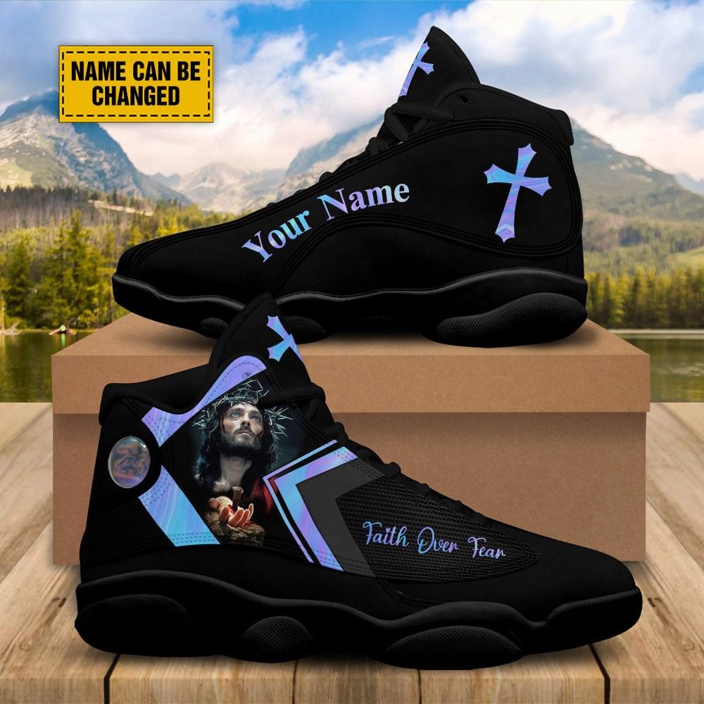 Christian Basketball Shoes, Faith Over Fear Jesus Hands Basketball Shoes, Jesus Shoes, Christian Fashion Shoes