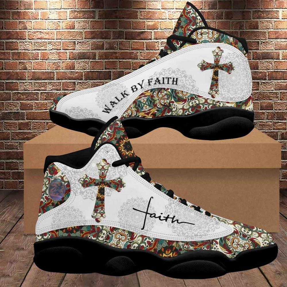Christian Basketball Shoes, Walk By Faith Boho Design Flower Style Basketball Shoes, Jesus Shoes, Christian Fashion Shoes