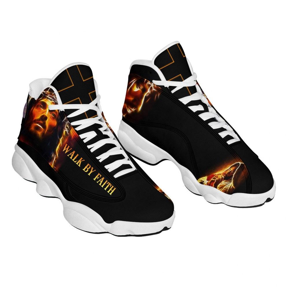 Christian Basketball Shoes, Walk By Faith Portrait Of Jesus Customized Jesus Basketball Shoes, Jesus Shoes, Christian Fashion Shoes