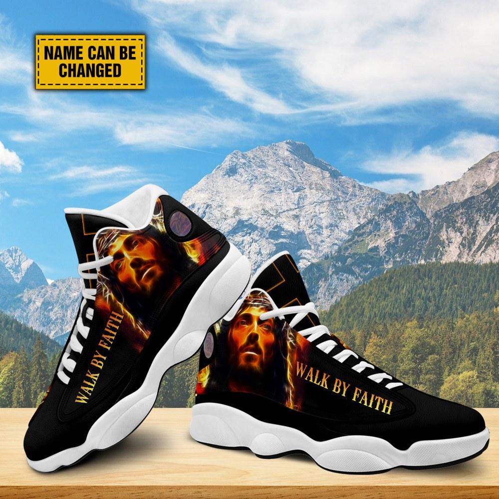 Christian Basketball Shoes, Walk By Faith Portrait Of Jesus Customized Jesus Basketball Shoes, Jesus Shoes, Christian Fashion Shoes