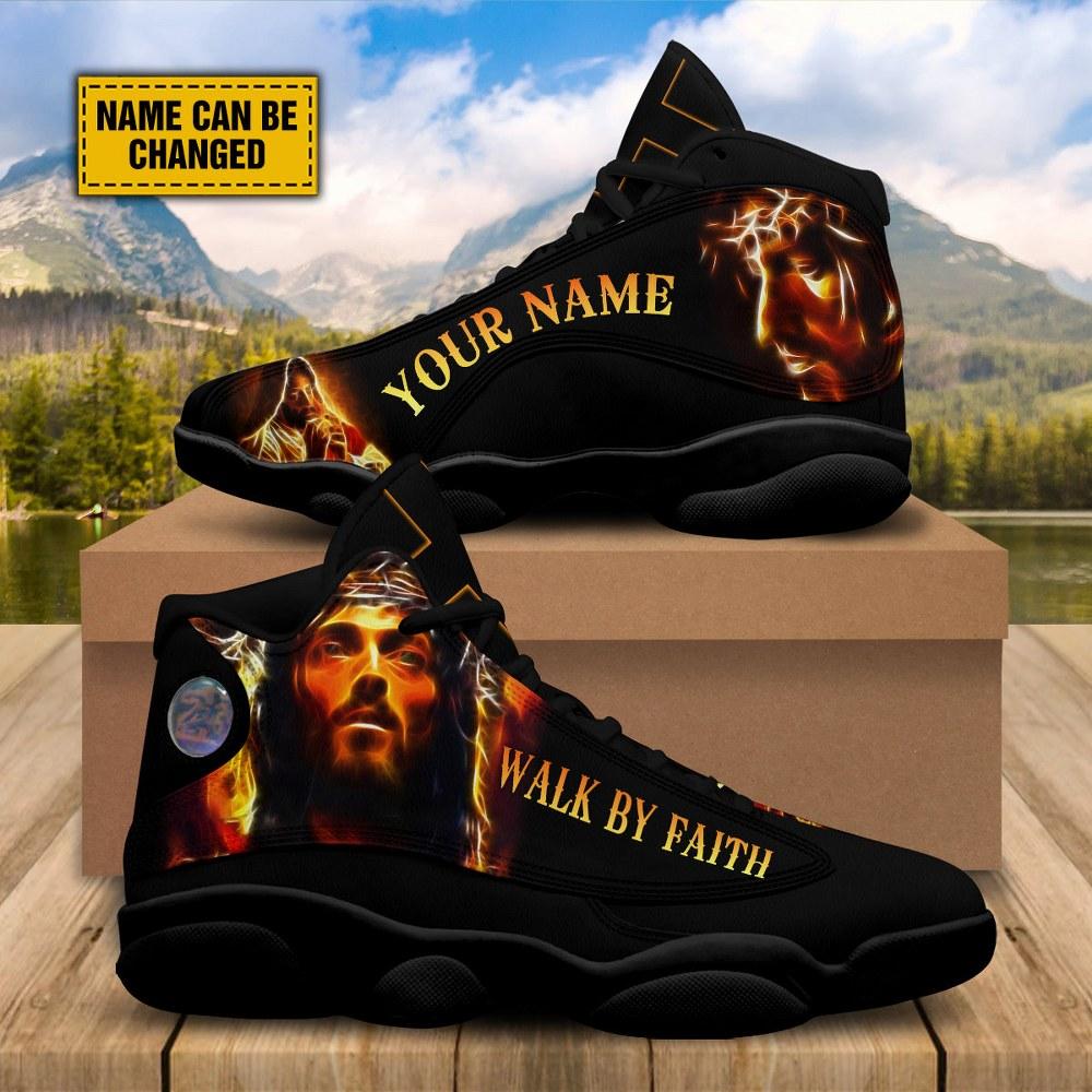 Christian Basketball Shoes, Walk By Faith Portrait Of Jesus Customized Jesus Basketball Shoes, Jesus Shoes, Christian Fashion Shoes