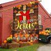 Fall American Flag Fall For Jesus He Never Leaves – Thanksgiving Flag Outdoor Decoration
