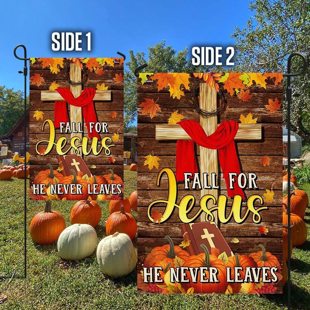 Christian Fall For Jesus He Never Leaves Thanksgiving Halloween Pumpkins Fall Flag – Thanksgiving Flag Outdoor Decoration