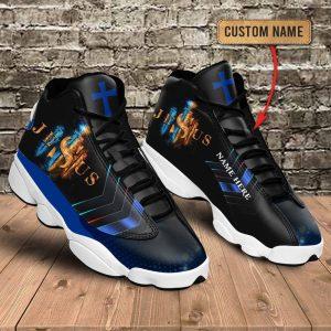 Christian Shoes, Black And Blue Cross Jesus Custom Name Jd13 Shoes, Jesus Christ Shoes, Jesus Jd13 Shoes