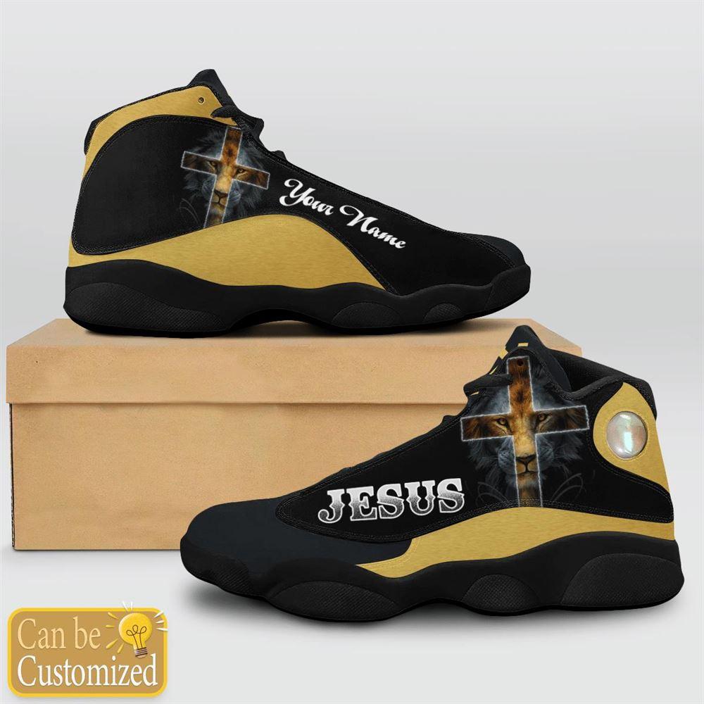 Christian Shoes, Black And Yellow Lion Jesus Custom Name Jd13 Shoes, Jesus Christ Shoes, Jesus Jd13 Shoes