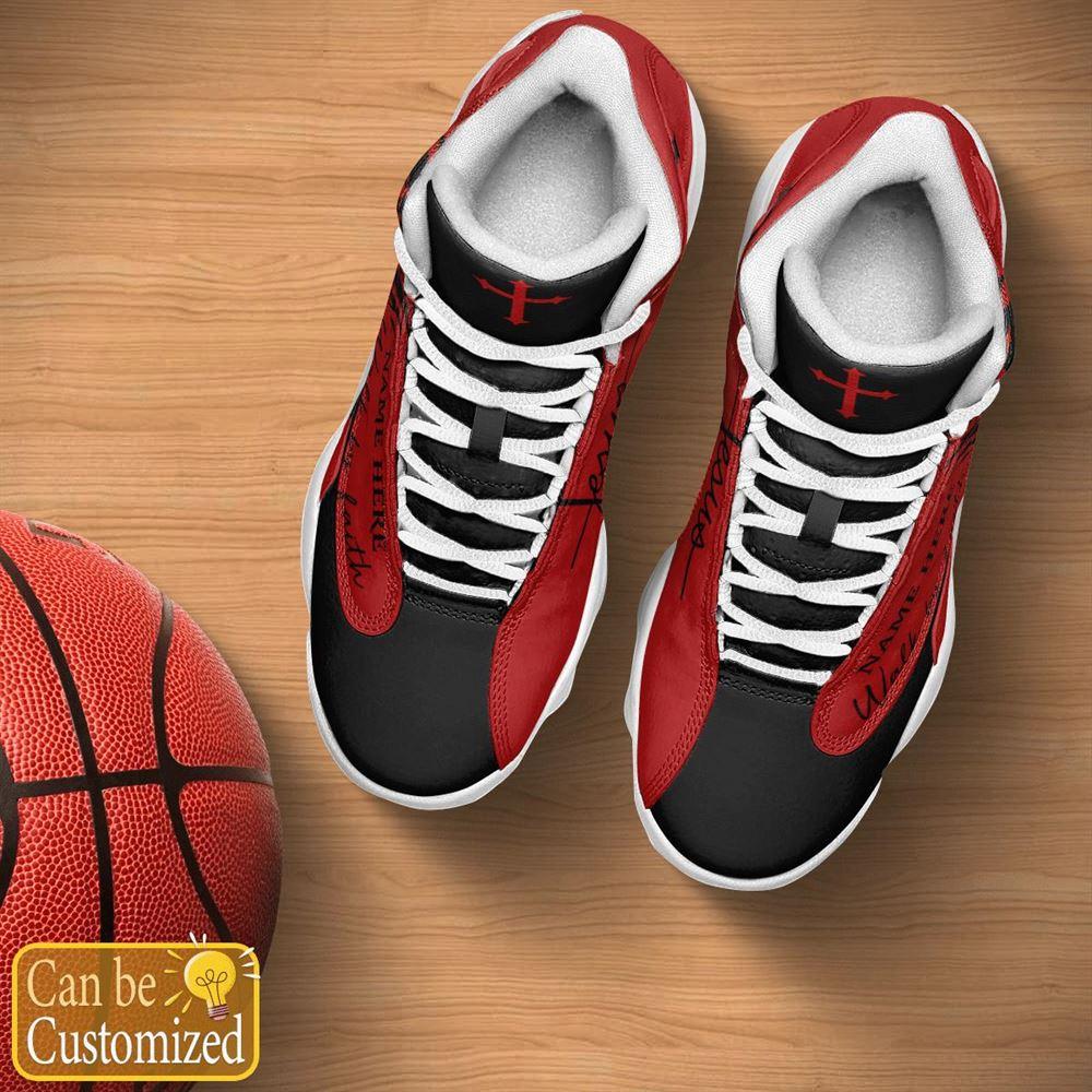 Christian Shoes, Black Red Walk By Faith Jesus Custom Name Jd13 Shoes, Jesus Christ Shoes, Jesus Jd13 Shoes
