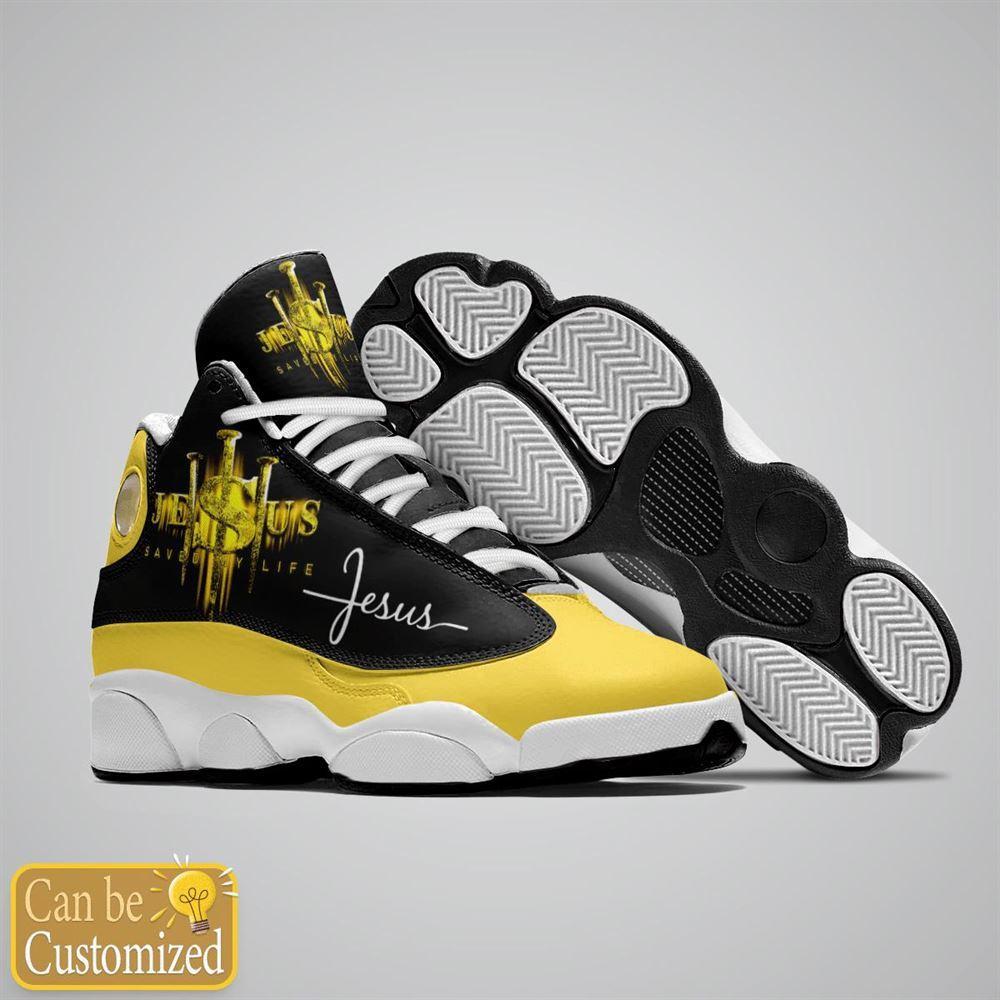 Christian Shoes, Jesus Saved My Life Custom Name Jd13 Shoes Yellow, Jesus Christ Shoes, Jesus Jd13 Shoes
