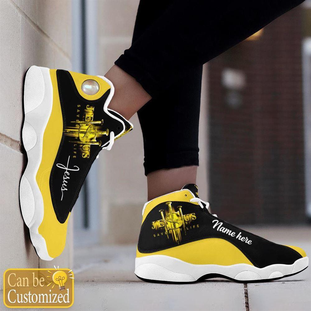 Christian Shoes, Jesus Saved My Life Custom Name Jd13 Shoes Yellow, Jesus Christ Shoes, Jesus Jd13 Shoes