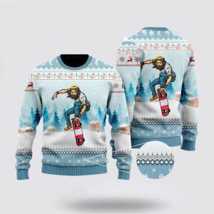 Christian Sweater, Funny Jesus Skateboarding Christmas Ugly&hellip;