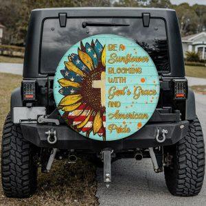 Christian Tire Cover, Cartoon Sunflower Artwork Be A Sunflower Tire Cover, Jesus Tire Cover, Spare Tire Cover