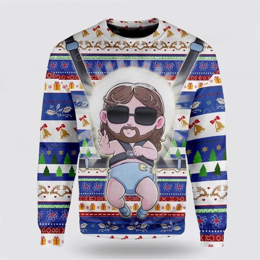 Christian Ugly Christmas Sweater, Baby Jesus Ugly Christmas Sweater, Religious Christmas Sweaters