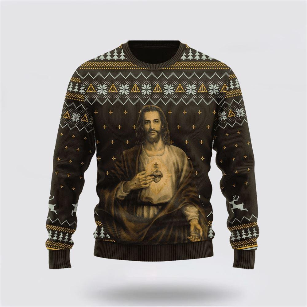 Christian Ugly Christmas Sweater, God Christ Show His Sacred Heart Ugly Christmas Sweater, Religious Christmas Sweaters