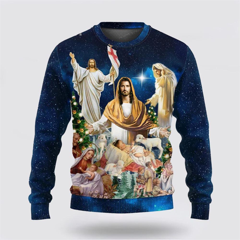 Christian Ugly Christmas Sweater, Jesus Miracle Night Ugly Christmas Sweater, Religious Christmas Sweaters