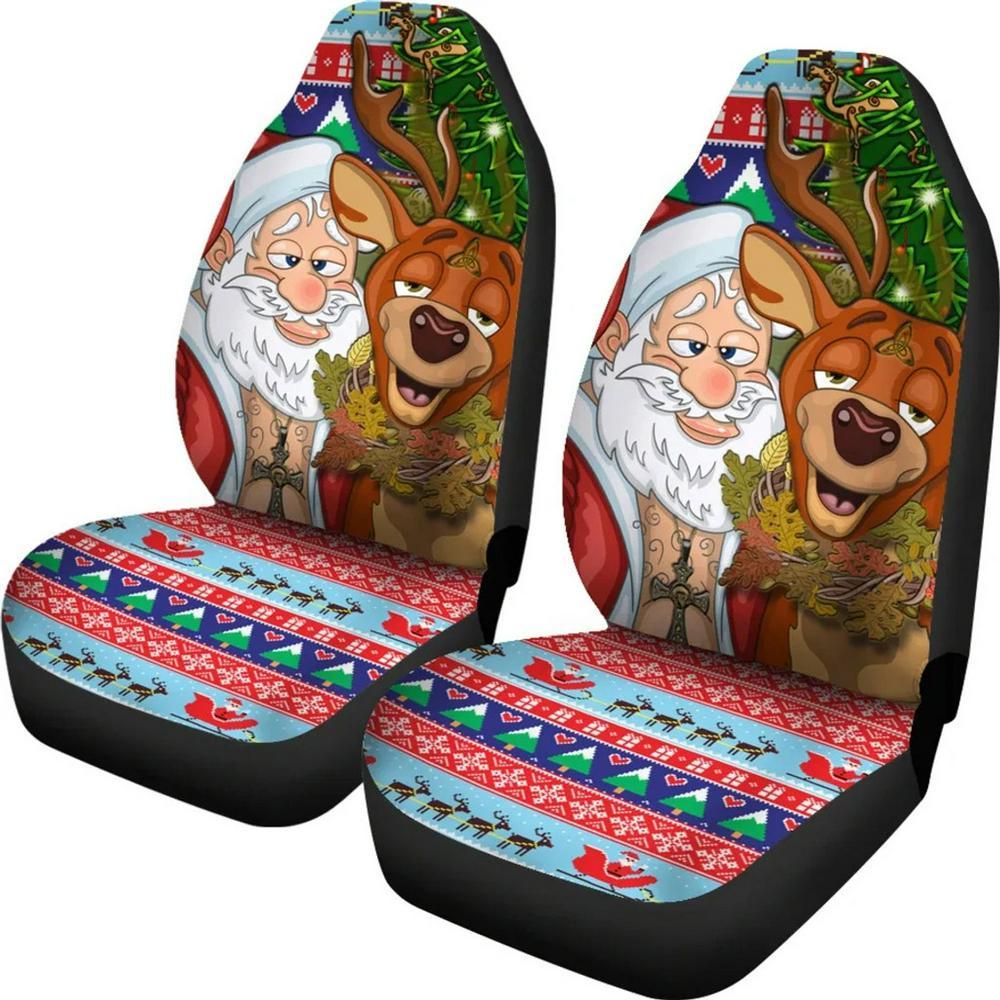 Christmas Car Seat Covers, Celtic Merry Christmas Ugly Car Seat Drunk Santa and Deer