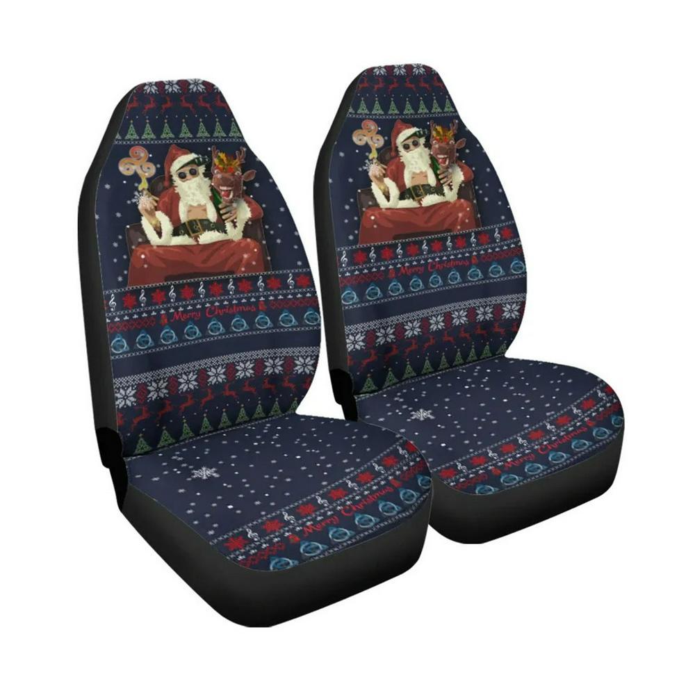 Christmas Car Seat Covers, Celtic Ugly Christmas Car Seat Covers Gangster Santa with Reindeer