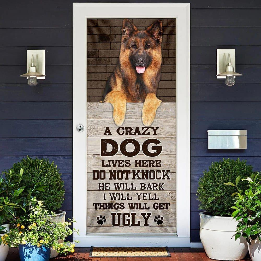 Christmas Door Cover, A Crazy Dog Lives Here German Shepherd Door Cover, Christmas Gift For Dog Lover