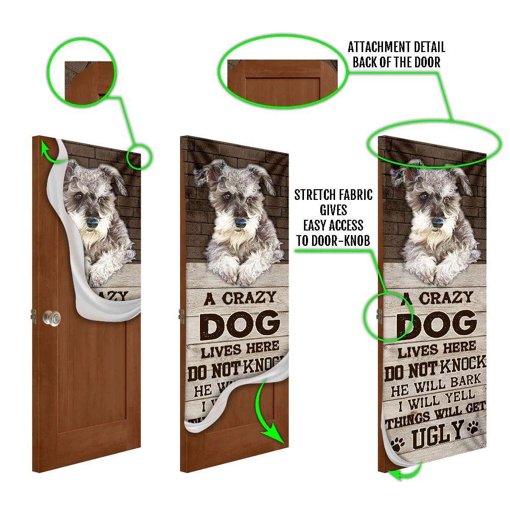 Christmas Door Cover, A Crazy Dog Lives Here Schnauzer Door Cover, Christmas Gift For Dog Lover