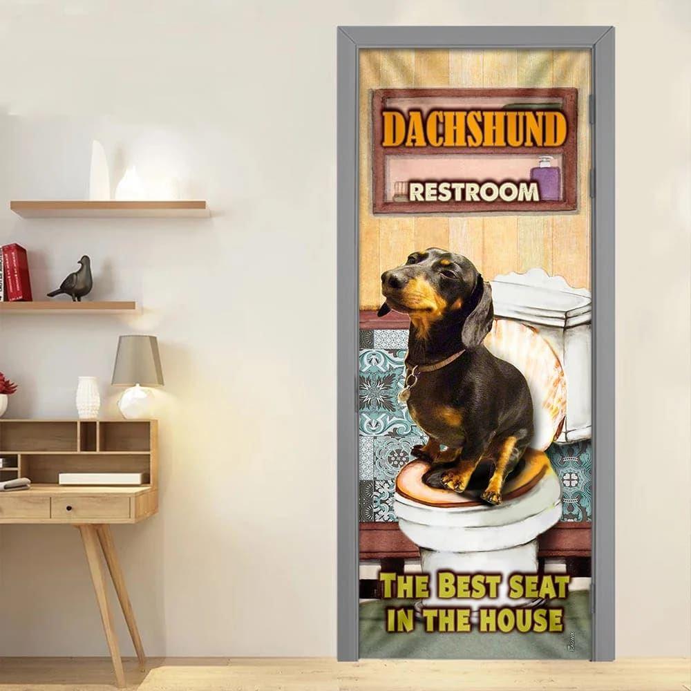 Christmas Door Cover, A Happy Dachshund Rest Room Door Cover, Christmas Gift For Dog Lover
