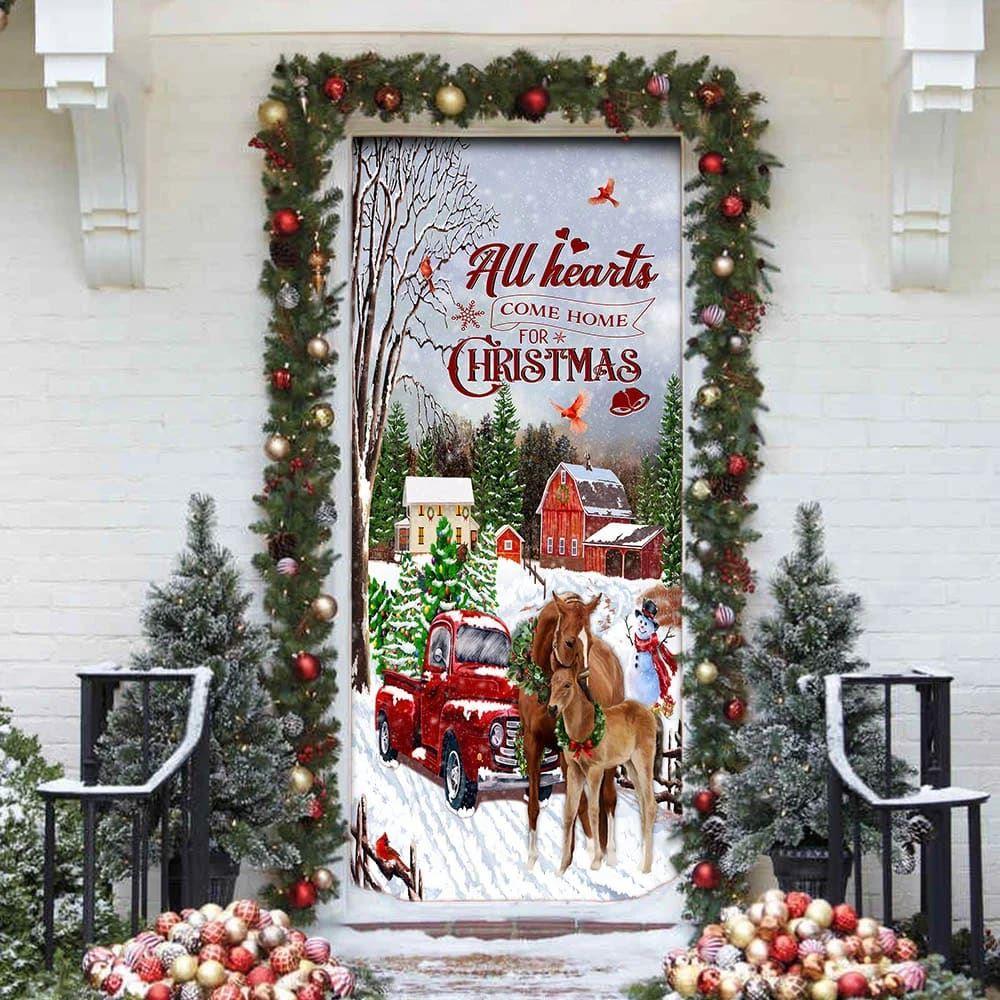 Christmas Door Cover, All Hearts Come Home For Christmas Horse Door Cover, Xmas Door Covers, Christmas Door Coverings