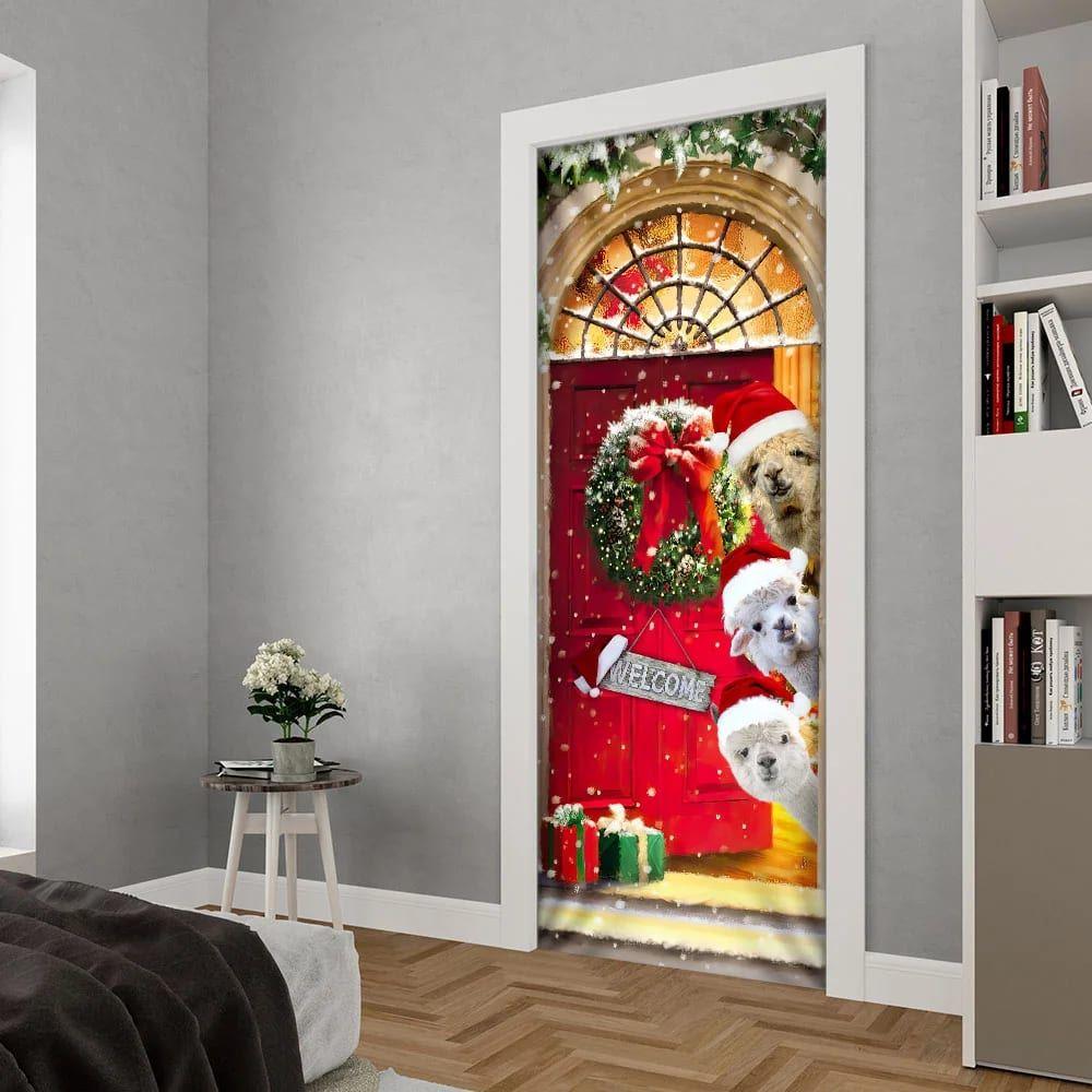 Christmas Door Cover, Alpaca Christmas Door Cover, Xmas Door Covers, Christmas Door Coverings