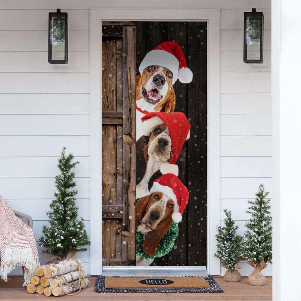 Christmas Door Cover, Basset Hound Christmas Door Cover