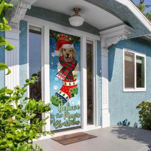 Christmas Door Cover Believe In The Magic Of Christmas Golden Retriever In Sock Door Cover 3 xvxbt5.jpg