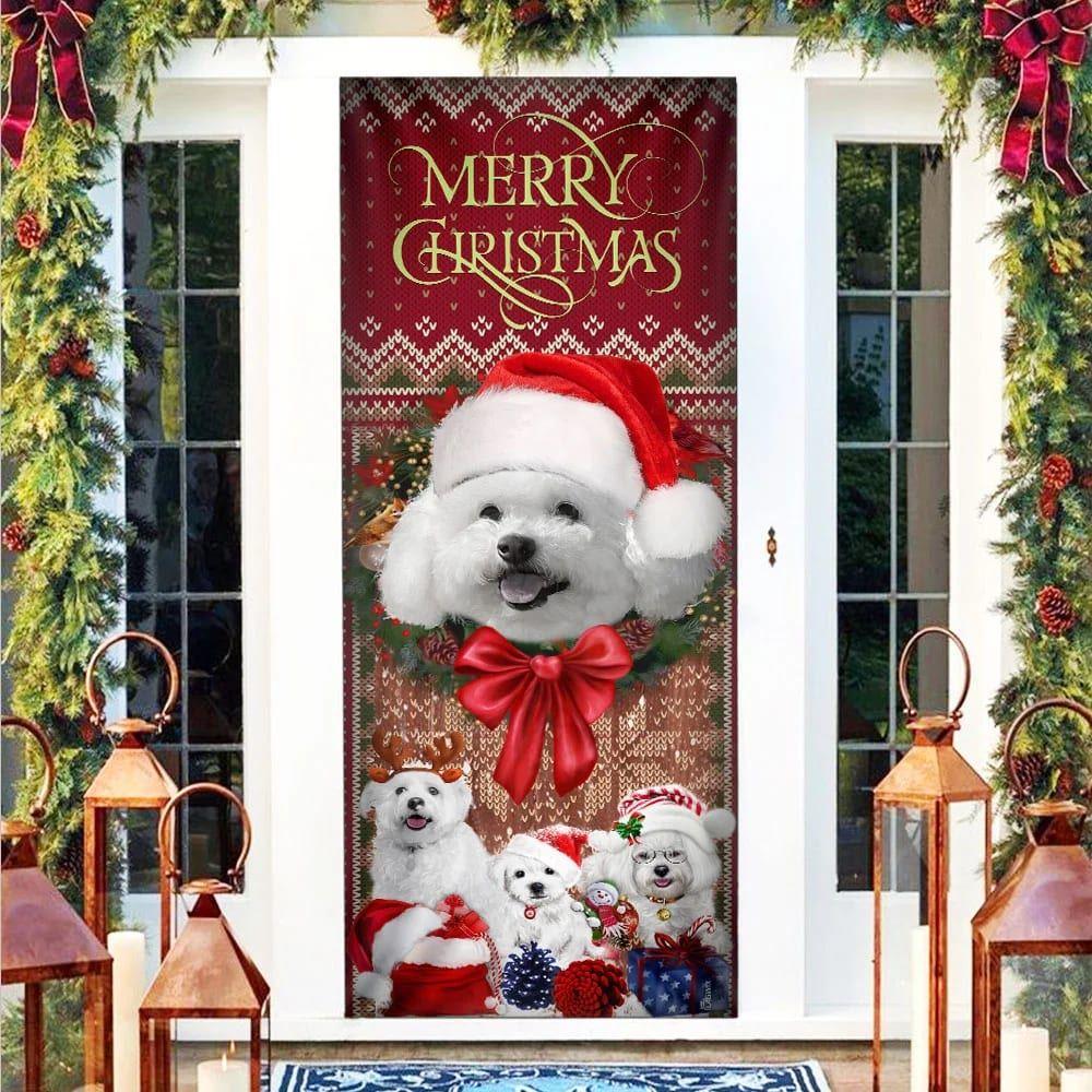 Christmas Door Cover, Bichon Frise With Christmas Begins Door Cover