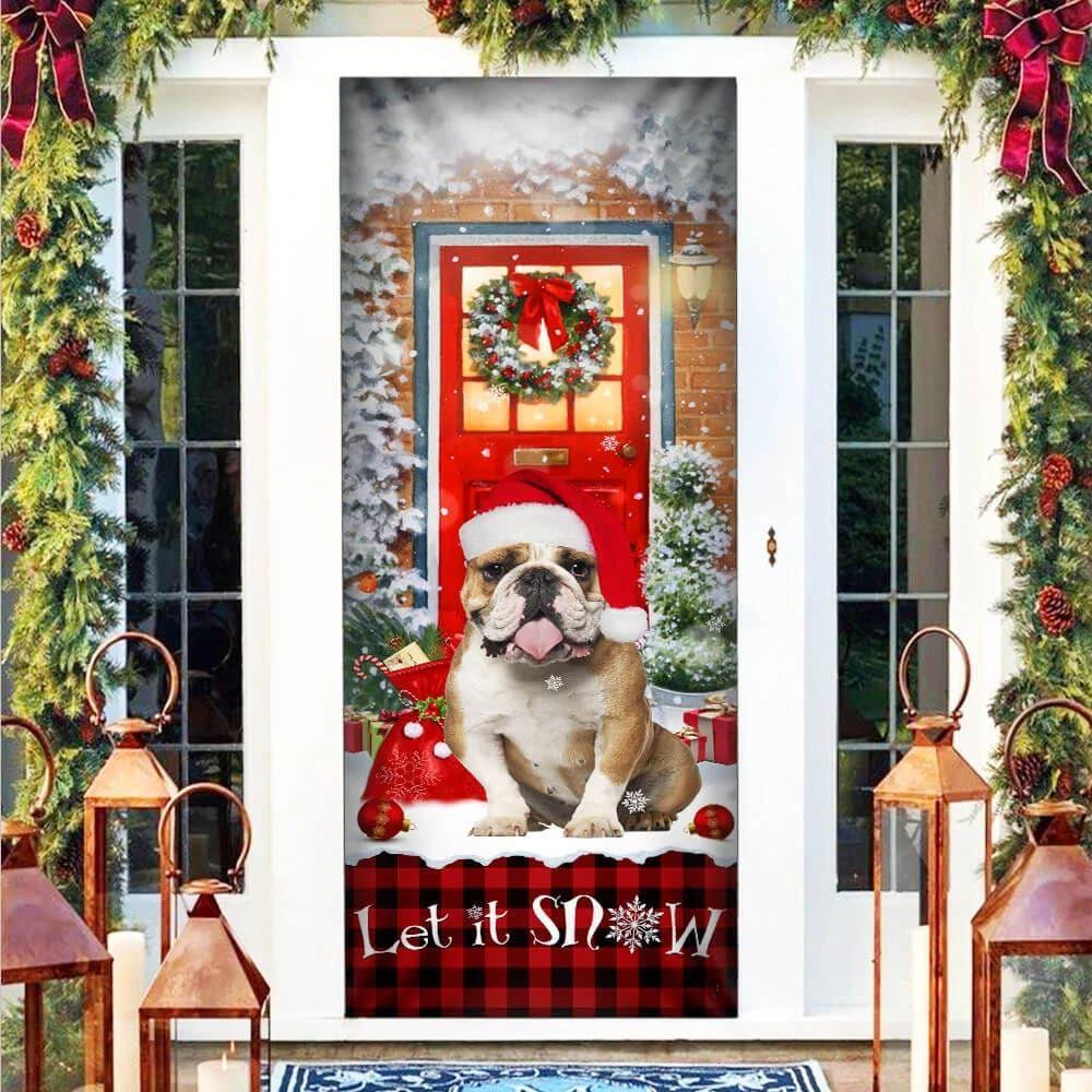 Christmas Door Cover, Bulldog Door Cover, Let It Snow Christmas Door Cover