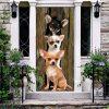 Christmas Door Cover, Chihuahua Dog Door Cover, A Crazy Dog Lives Here, Christmas Gift For Dog Lover