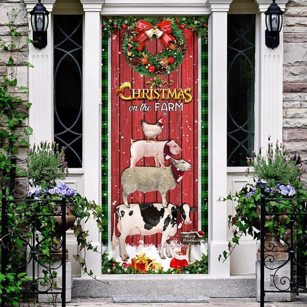 Christmas Door Cover, Christmas On The Farm Cattle Door Cover, Xmas Door Covers, Christmas Door Coverings