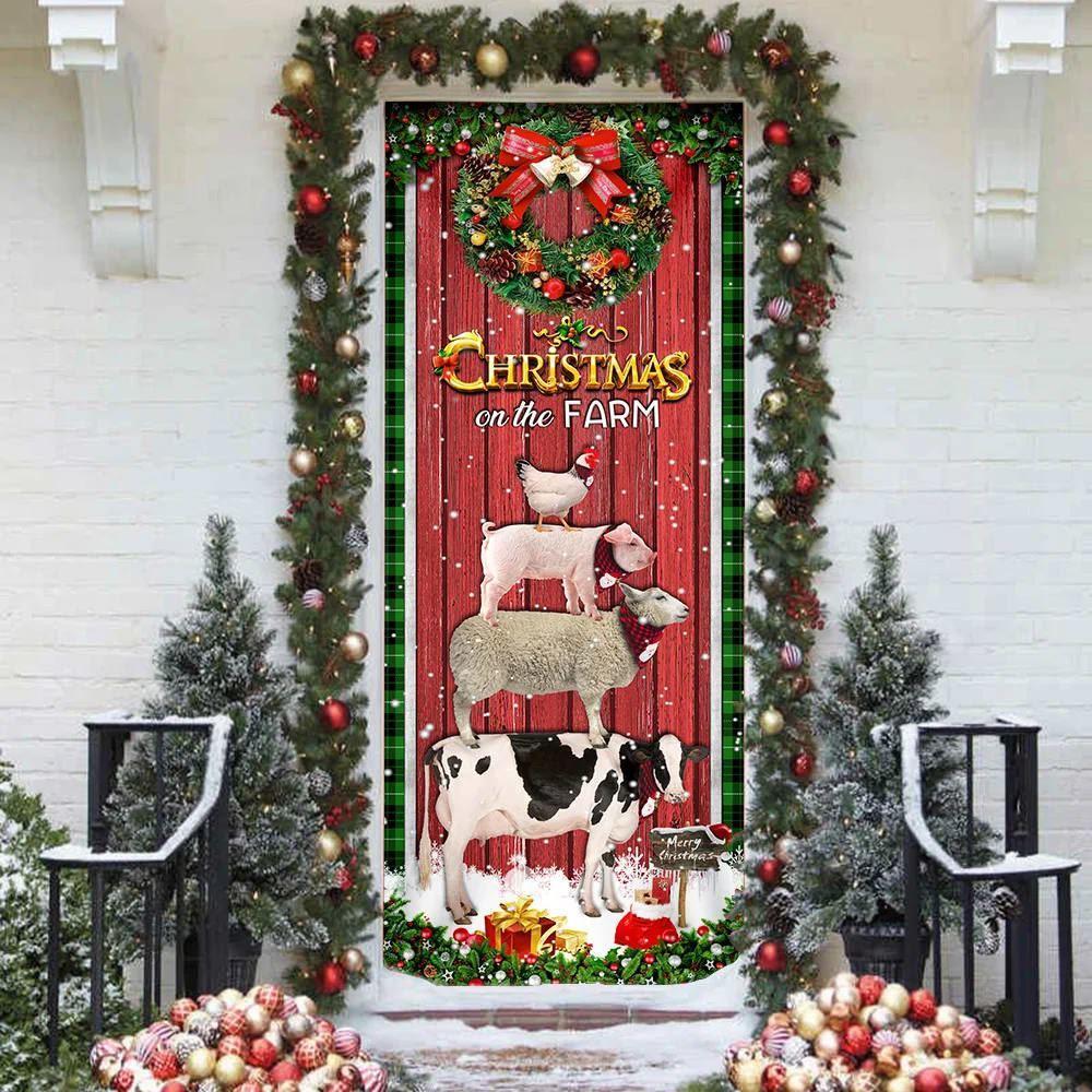 Christmas Door Cover, Christmas On The Farm Cattle Door Cover, Xmas Door Covers, Christmas Door Coverings