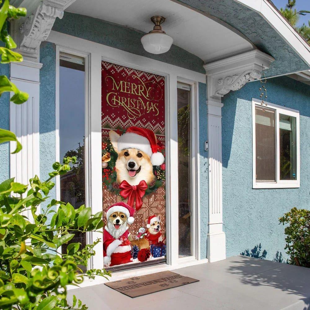 Christmas Door Cover, Corgi Happy House Christmas Door Cover, Gift For Corgi Lover