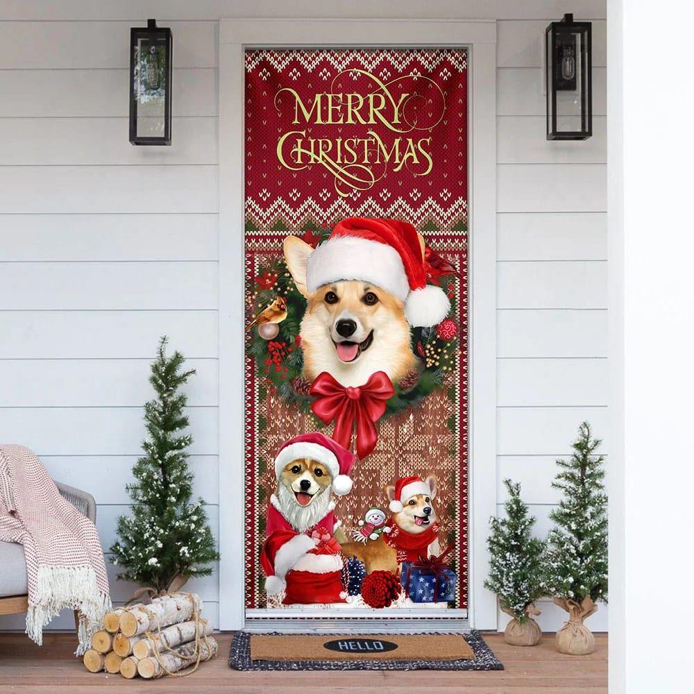 Christmas Door Cover, Corgi Happy House Christmas Door Cover, Gift For Corgi Lover