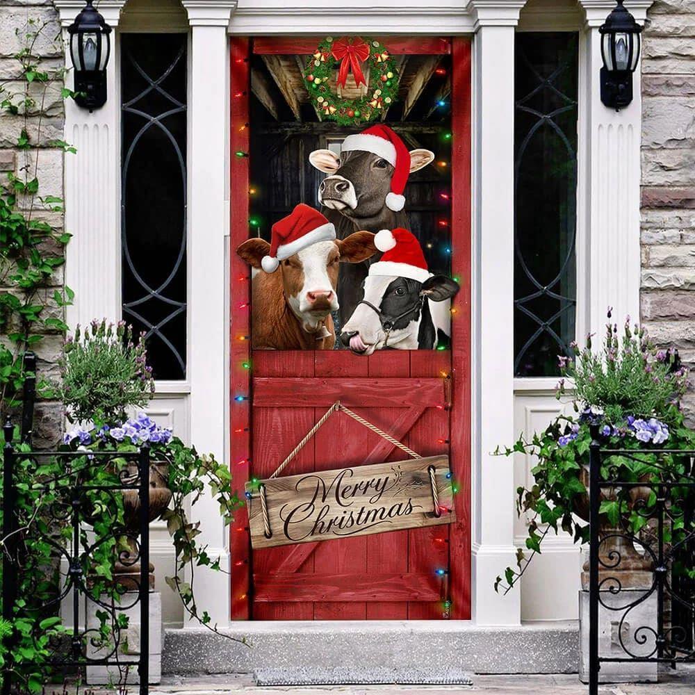 Christmas Door Cover, Cow Cattle, Cow Lover Gifts, Xmas Door Covers, Christmas Door Coverings