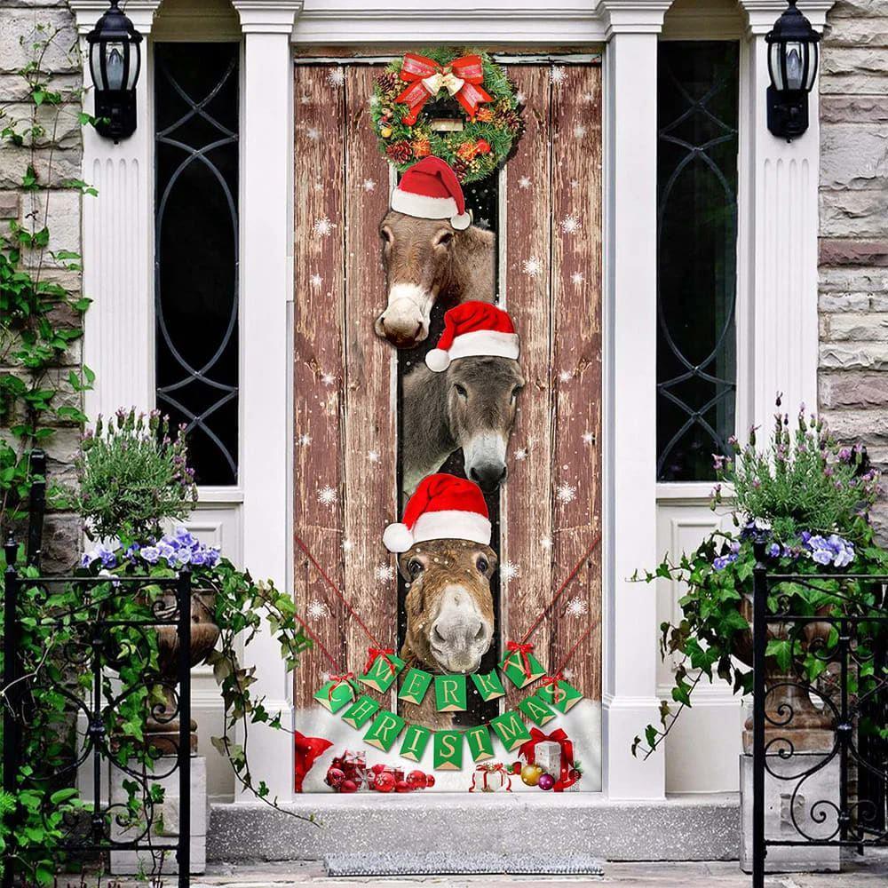 Christmas Door Cover, Donkeys Christmas Snow Farmhouse Door Cover, Xmas Door Covers, Christmas Door Coverings