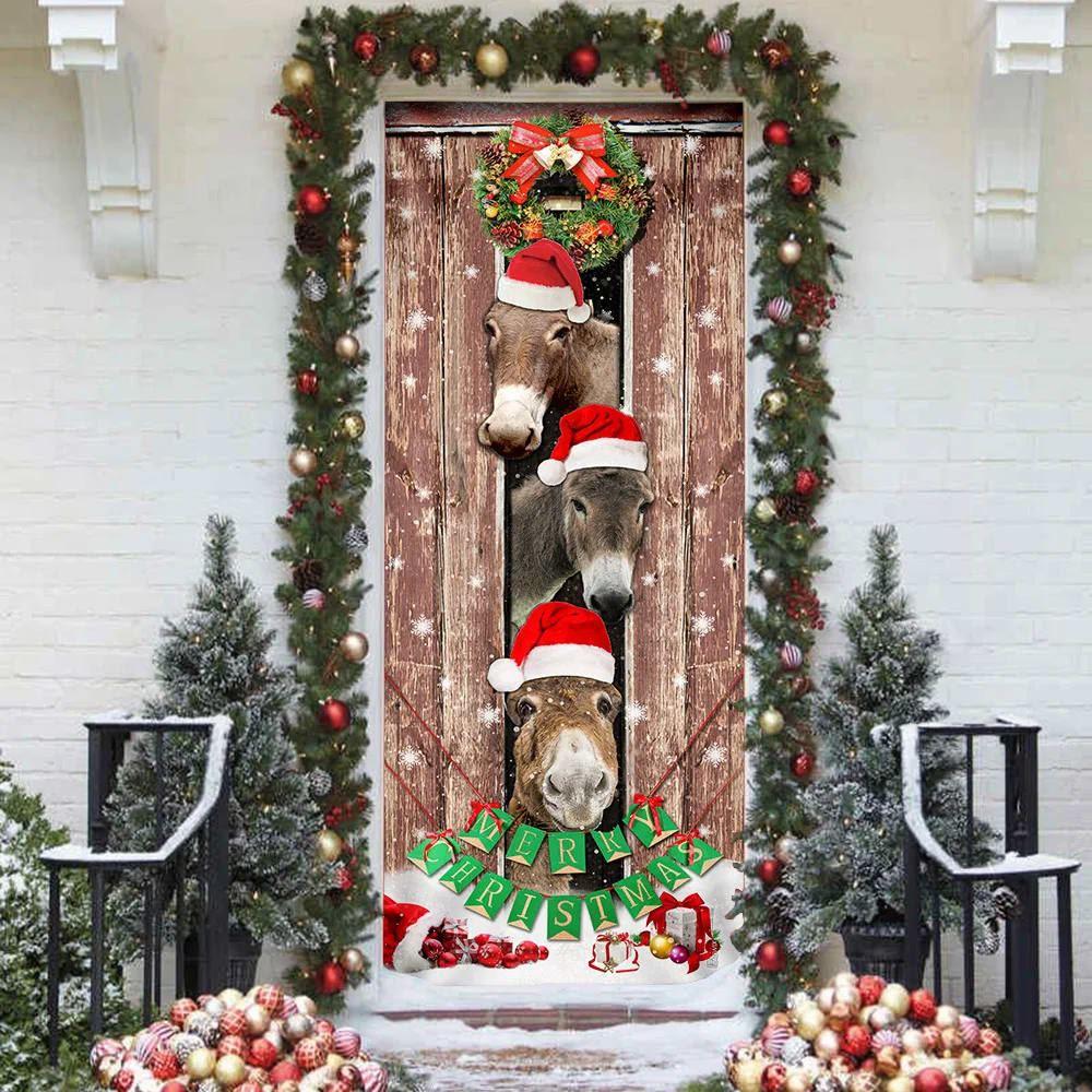 Christmas Door Cover, Donkeys Christmas Snow Farmhouse Door Cover, Xmas Door Covers, Christmas Door Coverings