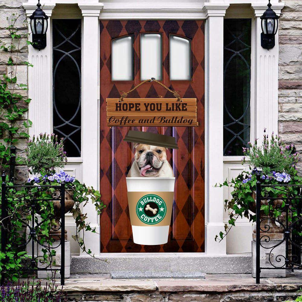 Christmas Door Cover, English Bulldog Coffee Lover Door Cover, Adorable And Stylish Bulldog Design, Christmas Gift For Dog Lover