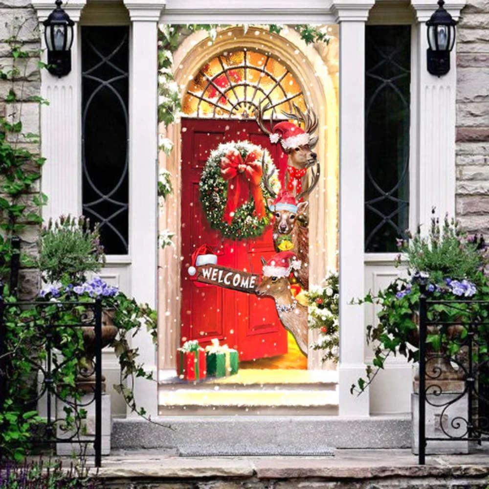 Christmas Door Cover, Festive Deer Merry Christmas Door Cover Funny Xmas Home Decor, Xmas Door Covers, Christmas Door Coverings