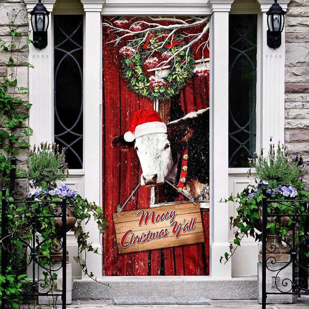 Christmas Door Cover, Funny Cow Merry Christmas Door Cover, Xmas Door Covers, Christmas Door Coverings