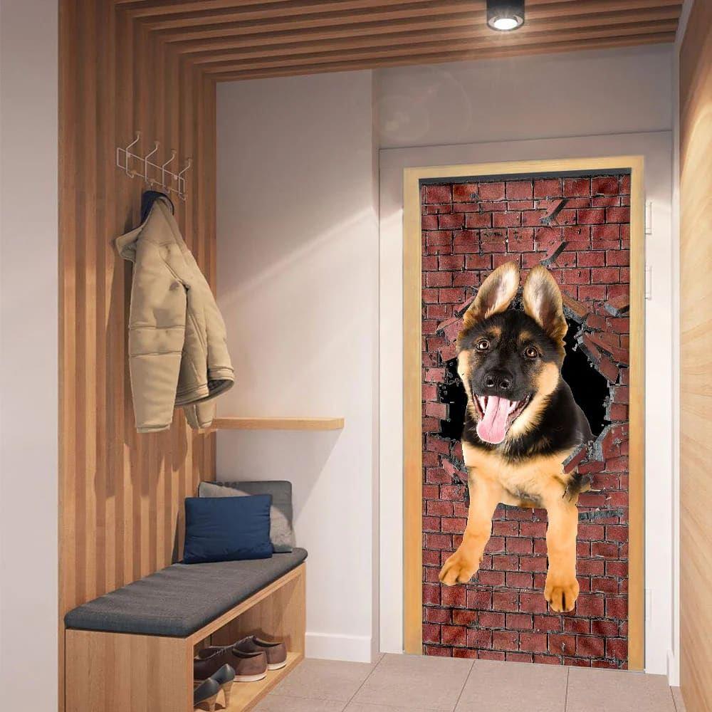 Christmas Door Cover, German Shepherd Broken Wall, Dog Lover Door Cover, Christmas Gift For Dog Lover