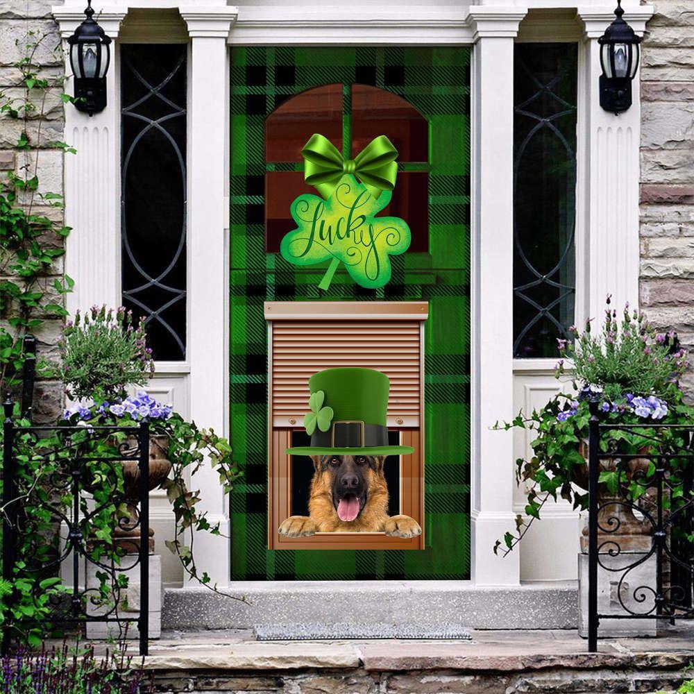 Christmas Door Cover, German Shepherd Lucky green Patrick’s shamrock Door cover, Christmas Gift For Dog Lover