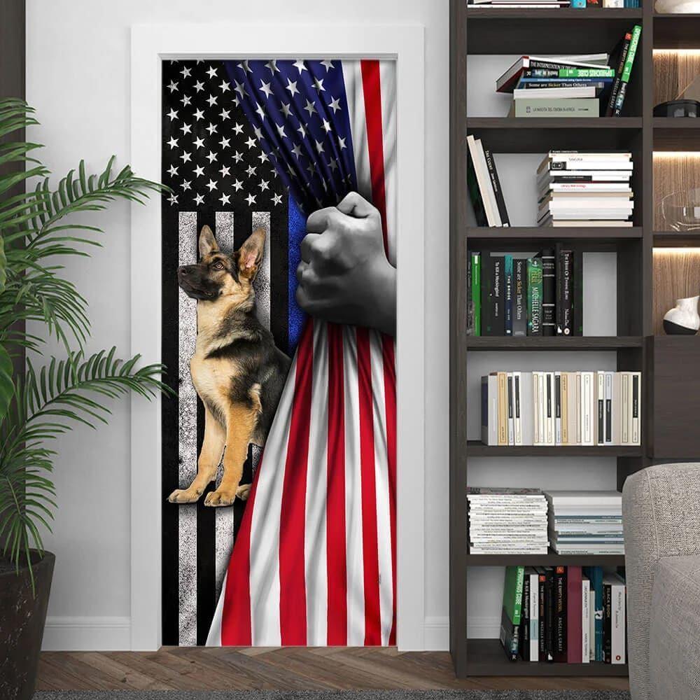 Christmas Door Cover, German Shepherd The Thin Blue Line Door Cover, Christmas Gift For Dog Lover Christmas Door Cover, German Shepherd The Thin Blue Line Door Cover, Christmas Gift For Dog Lover