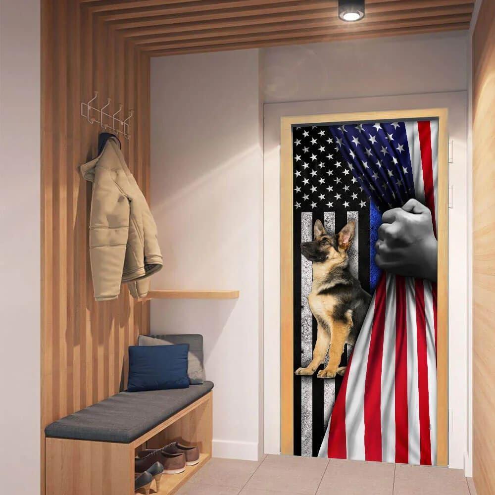 Christmas Door Cover, German Shepherd The Thin Blue Line Door Cover, Christmas Gift For Dog Lover Christmas Door Cover, German Shepherd The Thin Blue Line Door Cover, Christmas Gift For Dog Lover