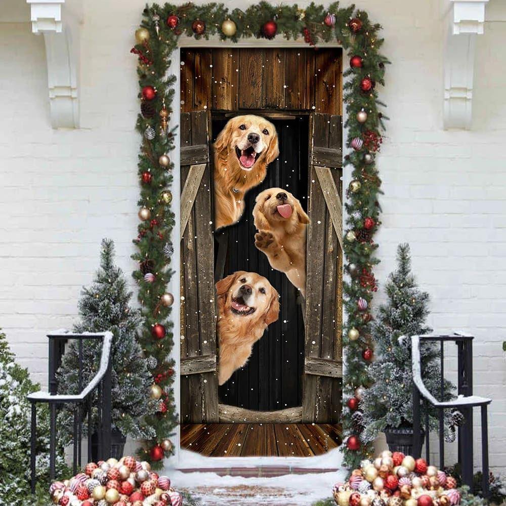 Christmas Door Cover, Golden Retriever Happy Farmhouse Door Cover, Christmas Gift For Dog Lover