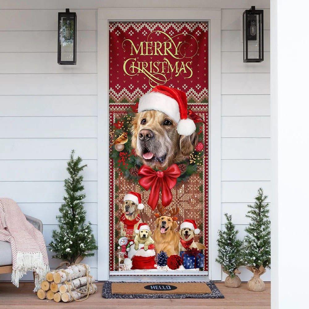 Christmas Door Cover, Golden Retriever Happy House Christmas Door Cover