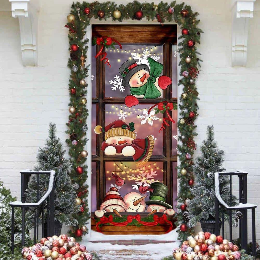 Christmas Door Cover, Happy Three Snowmen Door Cover, Xmas Door Covers, Christmas Door Coverings