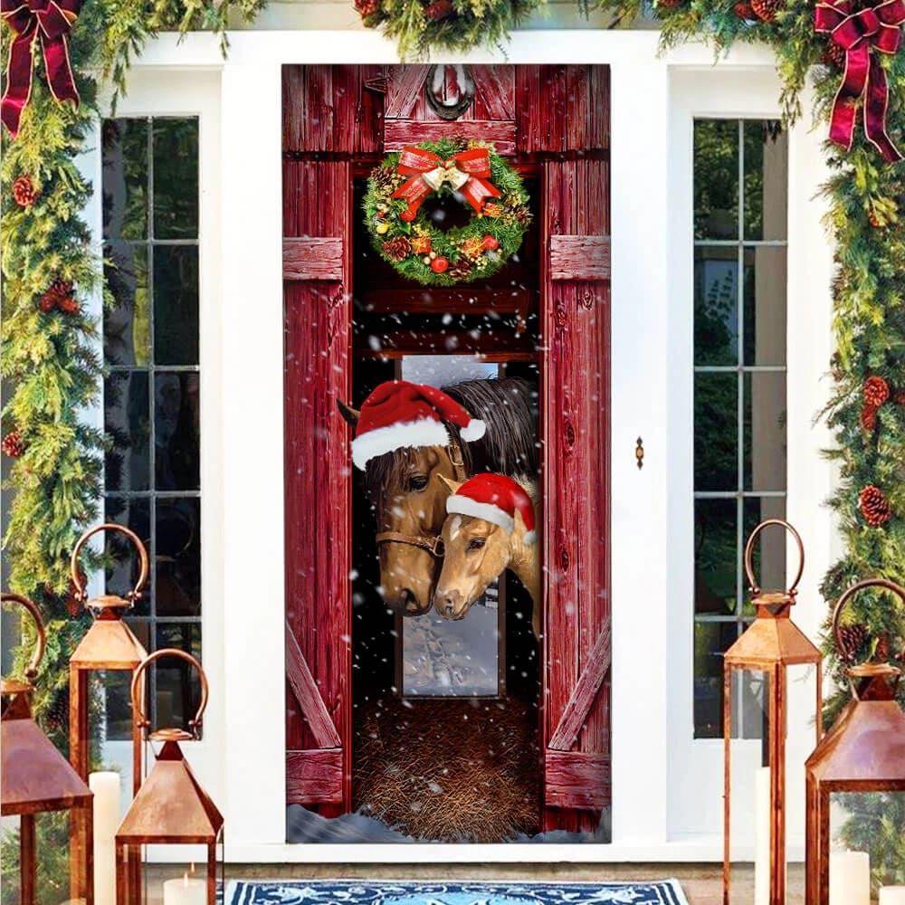 Christmas Door Cover, Horse Christmas Barn Door Cover, Xmas Door Covers, Christmas Door Coverings