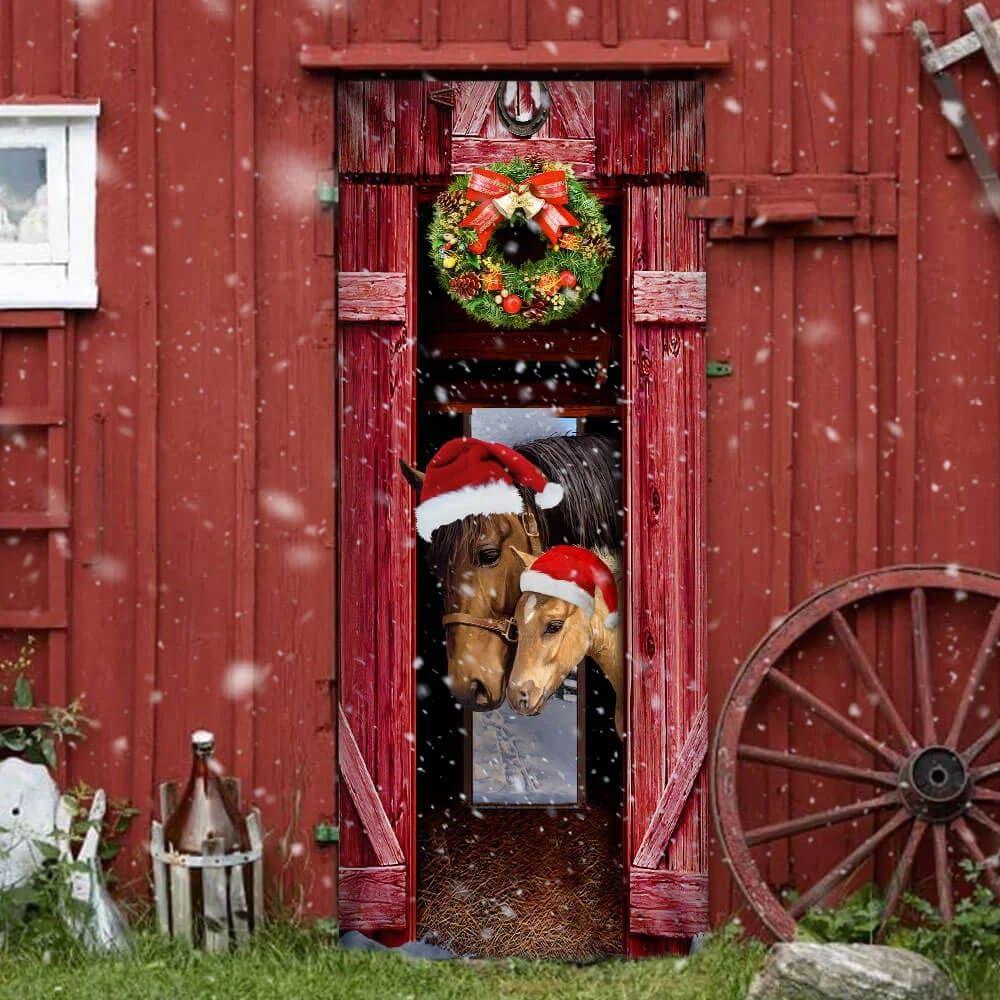 Christmas Door Cover, Horse Christmas Barn Door Cover, Xmas Door Covers, Christmas Door Coverings